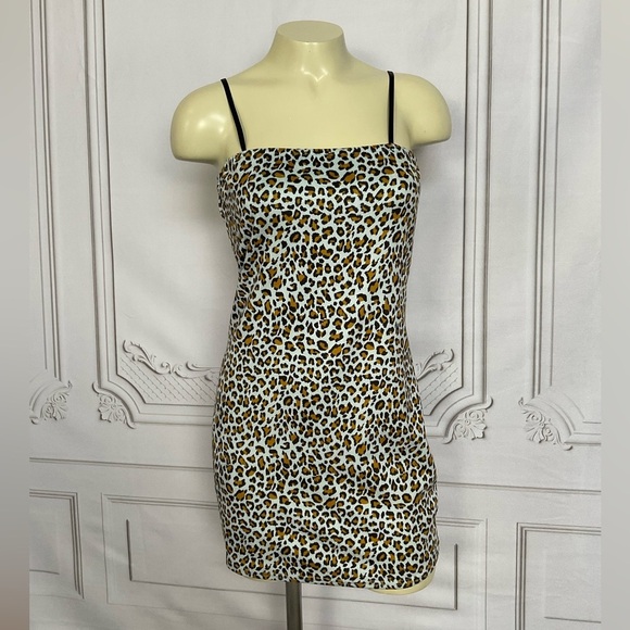 Wild Honey Mini Dress Size Leopard Print Faux Suede Fitted Y2K Dress Size Sm - Picture 2 of 9